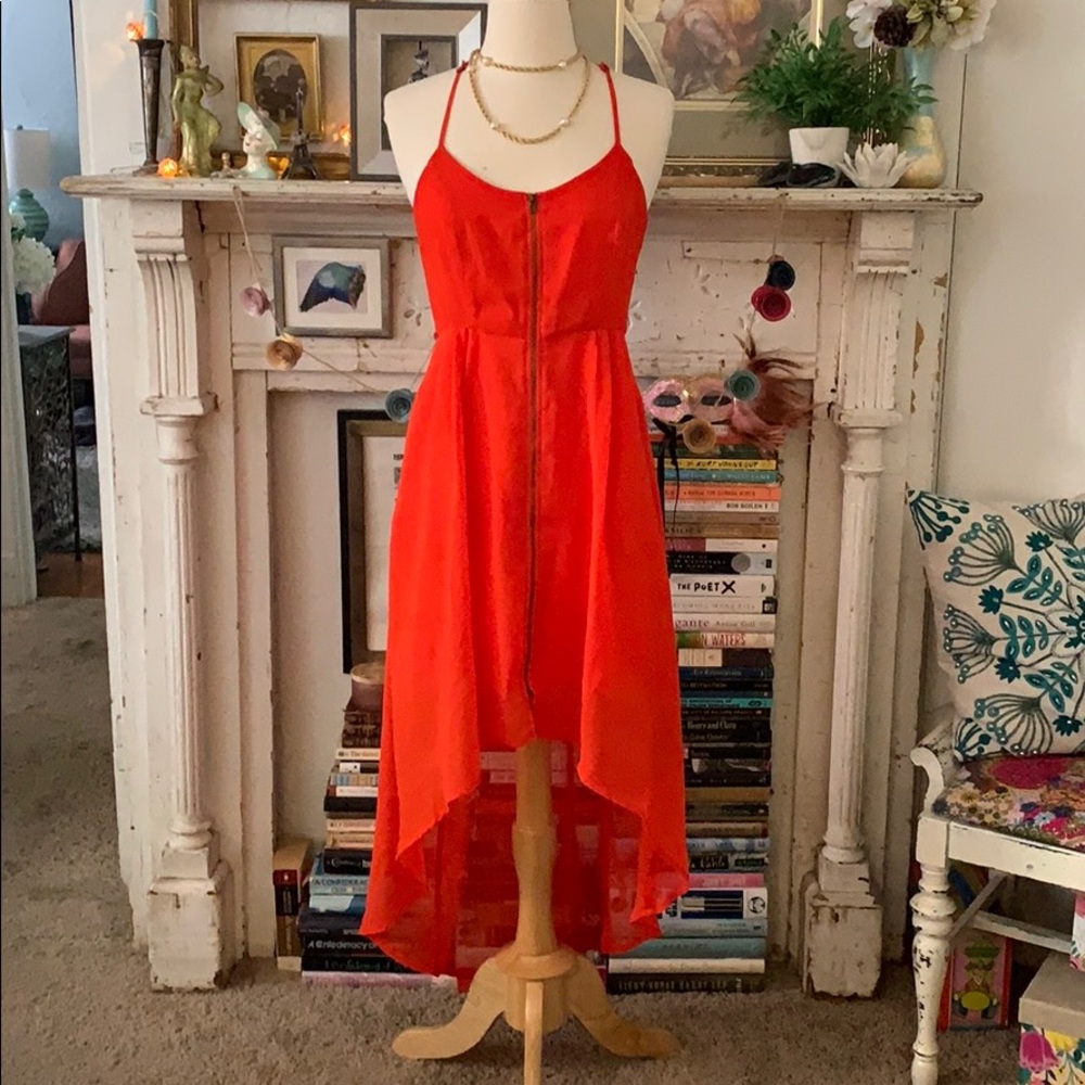 2 FOR $15 - Front zip orange hi-low dress